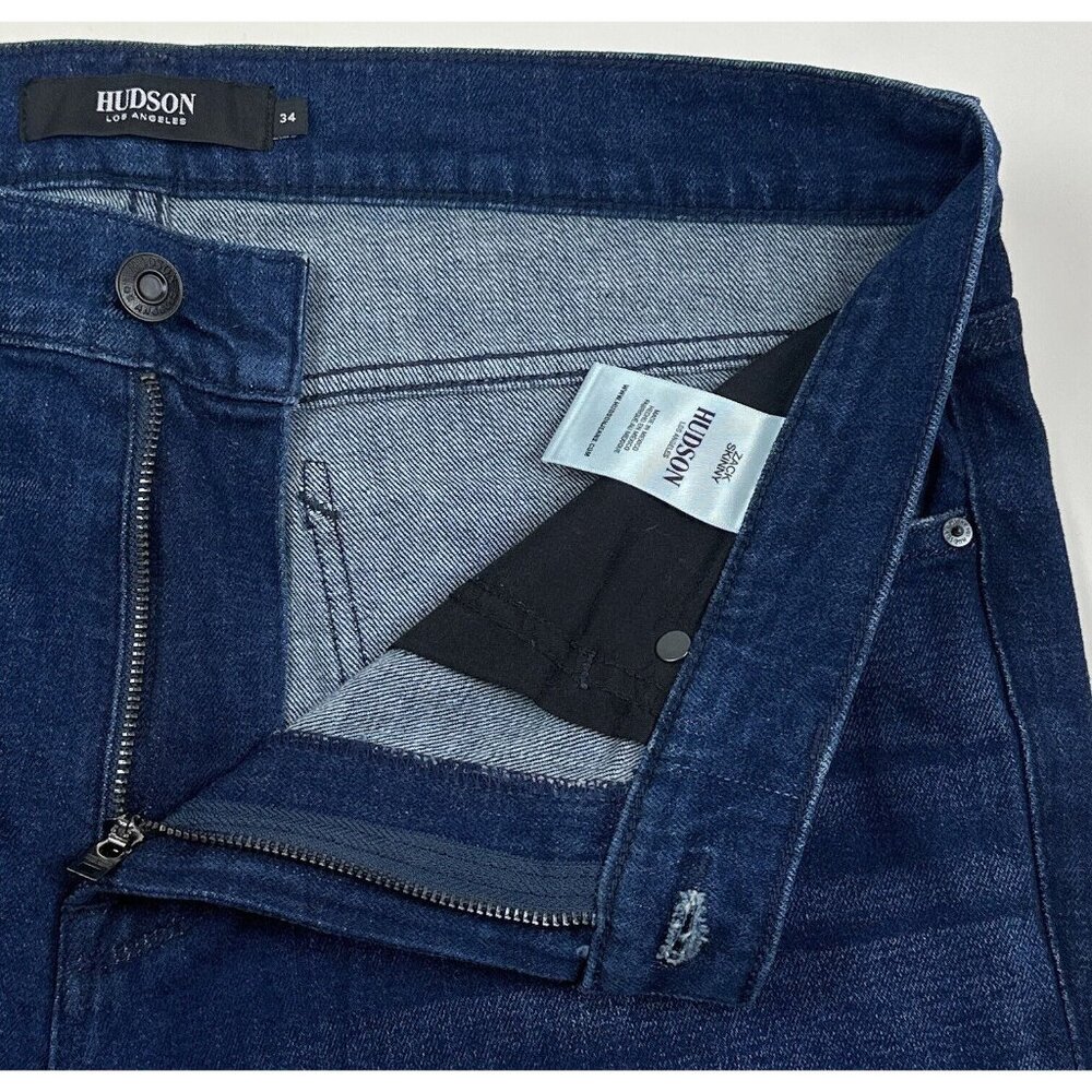 Hudson Zach Skinny Mens 34 Dark Blue Jeans Distressed Stretch Reinforced Knees - Picture 7 of 9